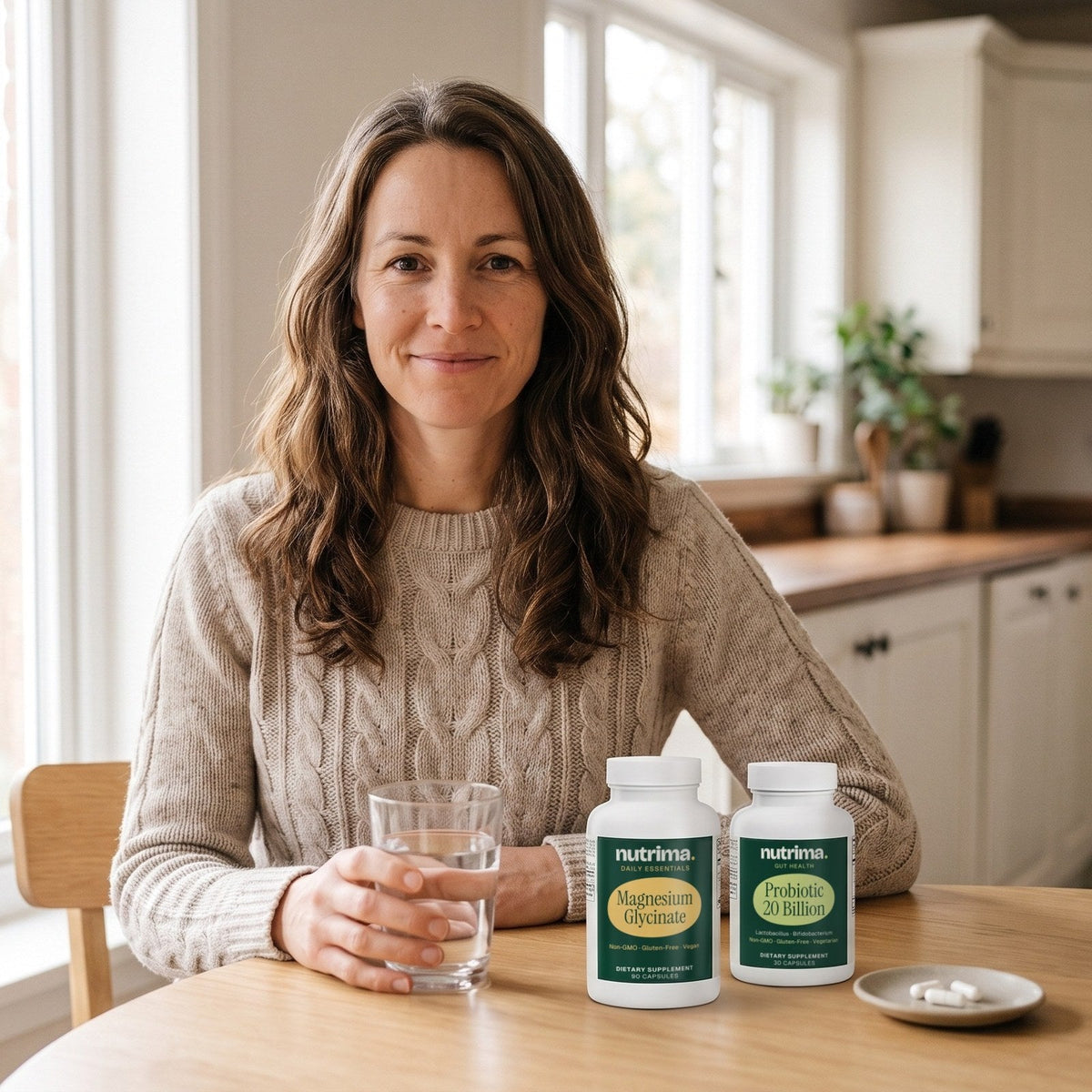 Capsules — nutrima products with a brand model — AI-generated brand image