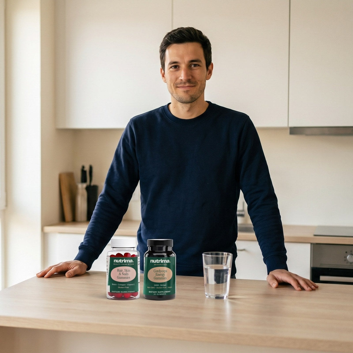 Gummies — nutrima products with a brand model — AI-generated brand image