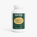 White bottle of Magnesium Glycinate dietary supplement with green and gold label by nutrima, containing 90 capsules.