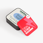 Energy Strips packaging features a black tin with a colorful label, showcasing Cranberry flavor by nutrima.