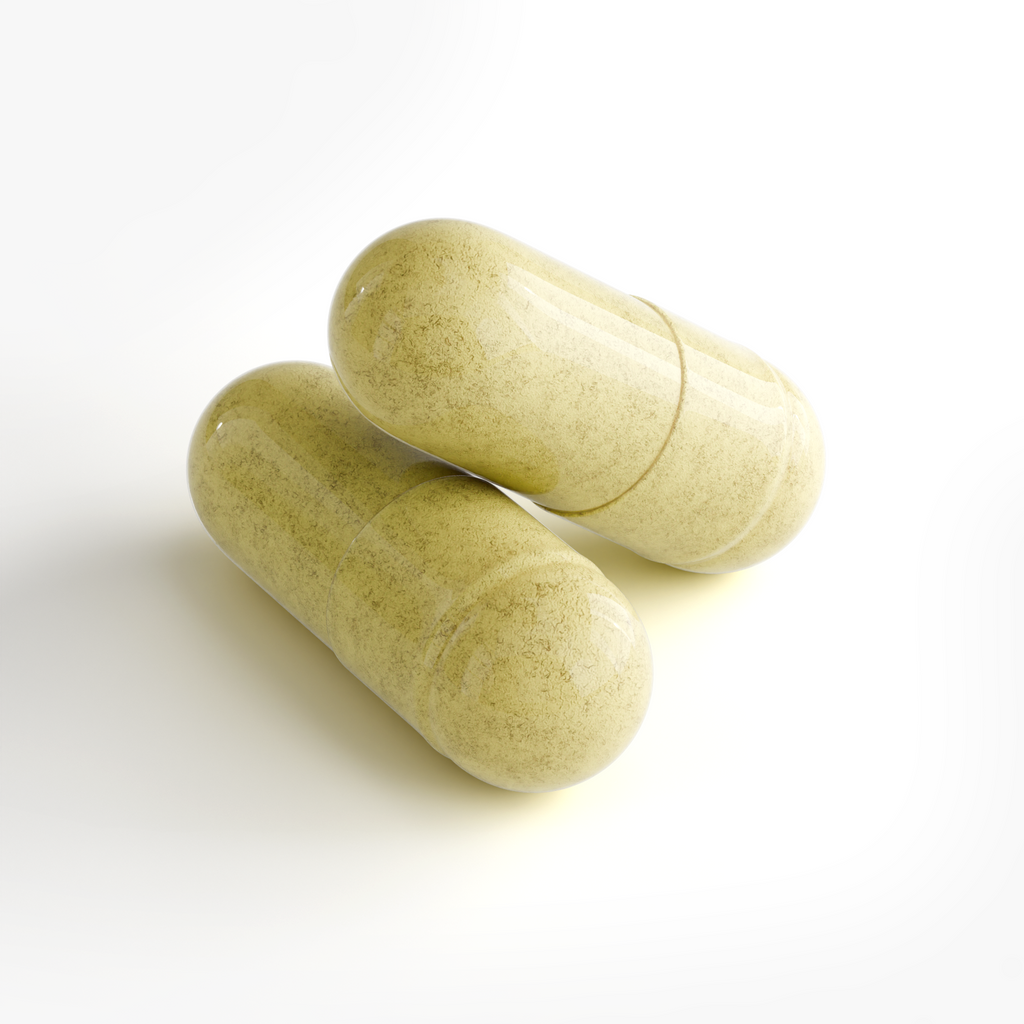 Two glossy yellow capsules of NAD+ (Specialty Supplements) on a light background by nutrima.