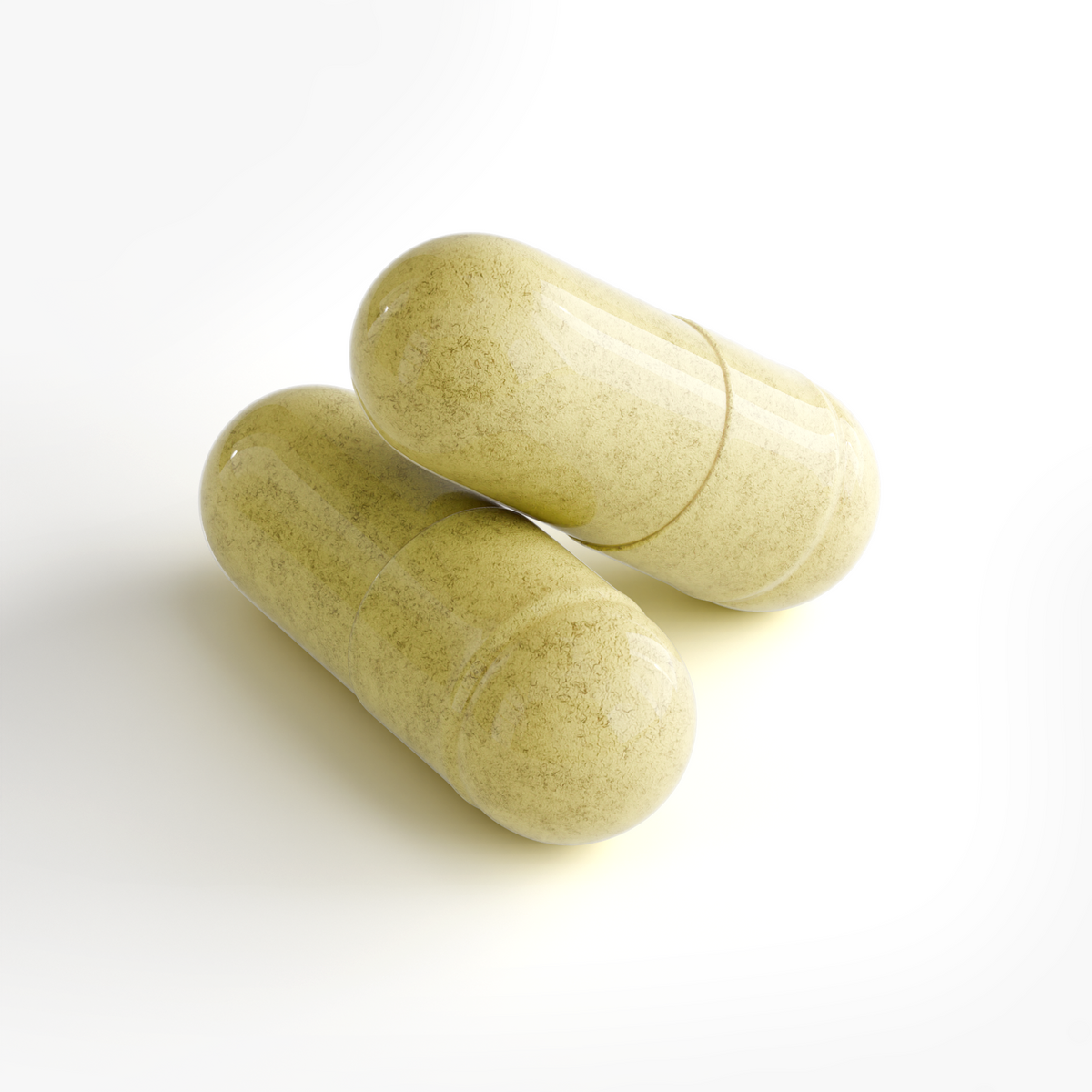 Two glossy yellow capsules of NAD+ (Specialty Supplements) on a light background by nutrima.