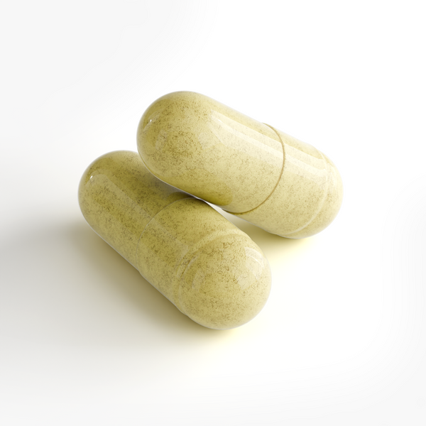 Two glossy yellow capsules of NAD+ (Specialty Supplements) on a light background by nutrima.