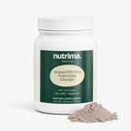 Chocolate powder beside the container of Advanced 100% Whey Protein Isolate (Chocolate) by nutrima.