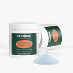 Energy Powder (Cotton Candy) in a white jar with a blue scoop and powder, showcasing the unique flavor by nutrima.