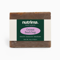 Coconut Beach Soap featuring olive oil and shea butter, displayed with branded packaging by nutrima.