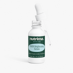 PDRN Brightening Serum in a white bottle with a dropper, showcasing the label details and brand, by nutrima.