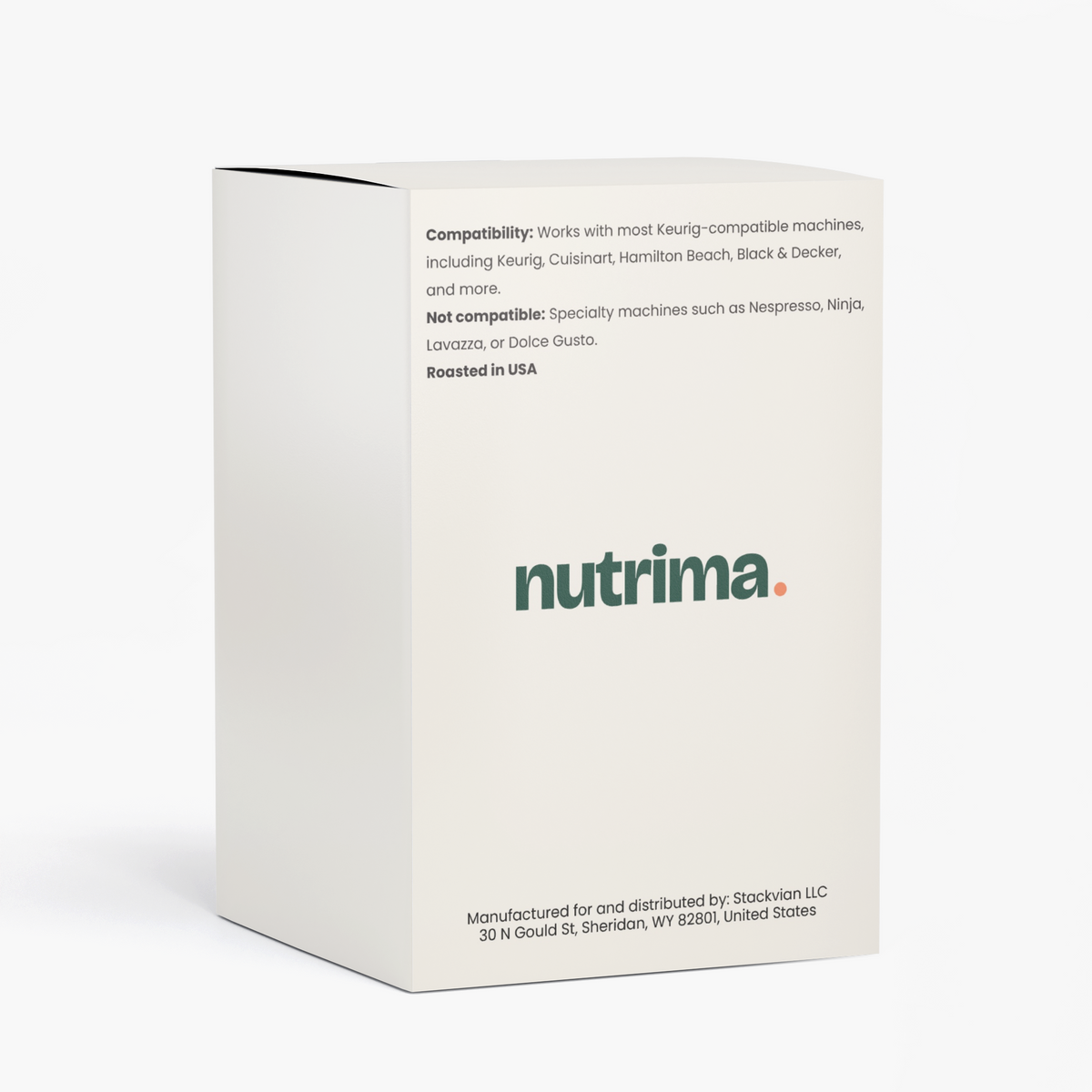 Packaging front of Fruity Bloom Coffee Pods (Light Roast) by nutrima, compatible with various Keurig machines.