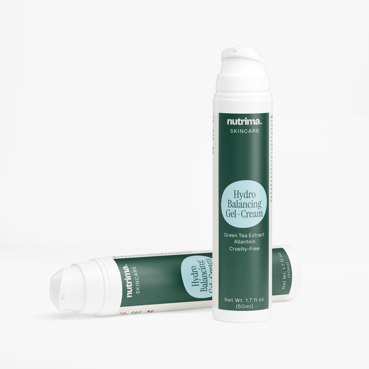 Hydro Balancing Gel-Cream in a sleek pump bottle, featuring a dark green design, by nutrima.