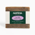 Oat Milk Honey Soap in a square shape with a creamy brown color and natural ingredients by nutrima.