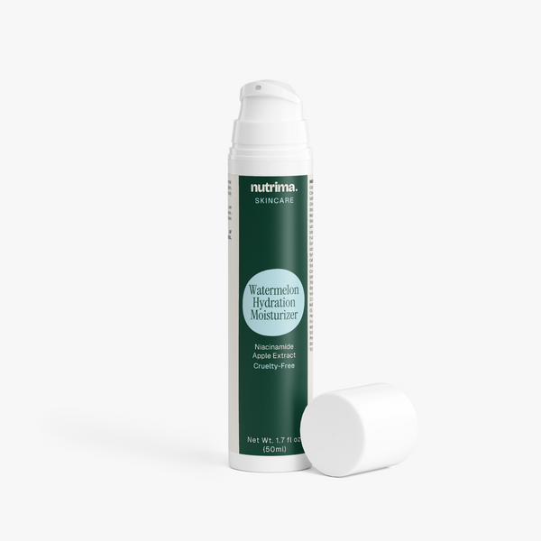 The lightweight Watermelon Hydration Moisturizer by nutrima is shown with its cap off, featuring a green and white design.