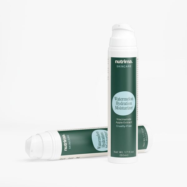Two bottles of Watermelon Hydration Moisturizer displayed on a clean background, featuring a green and white design by nutrim