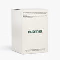 Packaging front of Molten Caramel Coffee Pods (Dark Roast), featuring a sleek white design and the brand name nutrima.