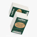 Two boxes of Molten Caramel Coffee Pods (Dark Roast) showcasing rich green packaging and vibrant product labeling by nutrima.