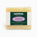 Lemongrass & Sage Soap with olive, coconut, and sunflower oils, presented in a clean, distinct packaging by nutrima.