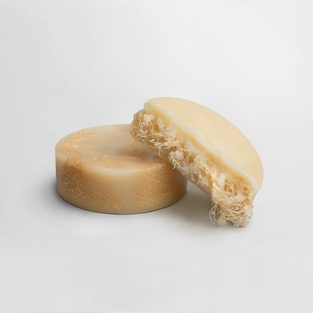 Two Exfoliating Luffa Bars showcasing a textured surface, highlighting their unique exfoliating properties by nutrima.