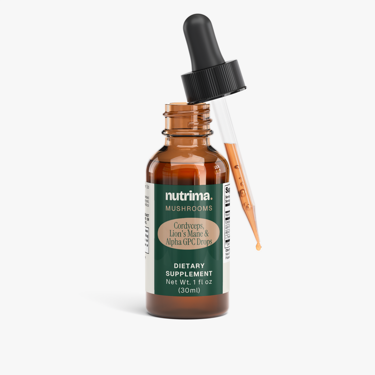 Cordyceps, Lion's Mane & Alpha GPC Drops, 1 fl oz by nutrima, product image 2