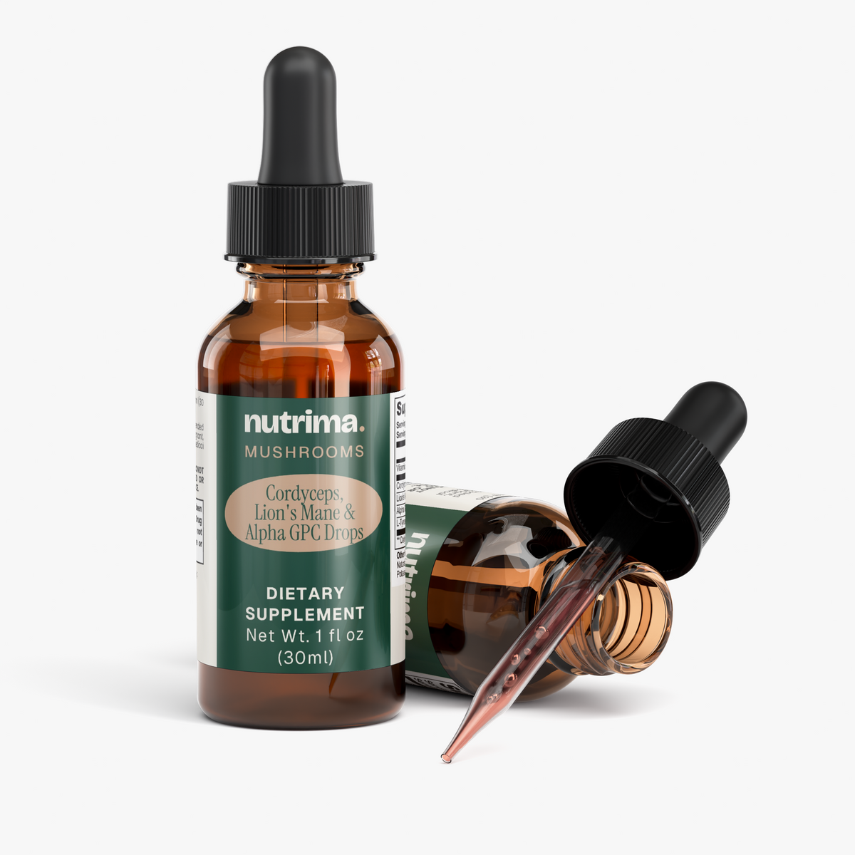 Cordyceps, Lion's Mane & Alpha GPC Drops, 1 fl oz by nutrima, product image 3