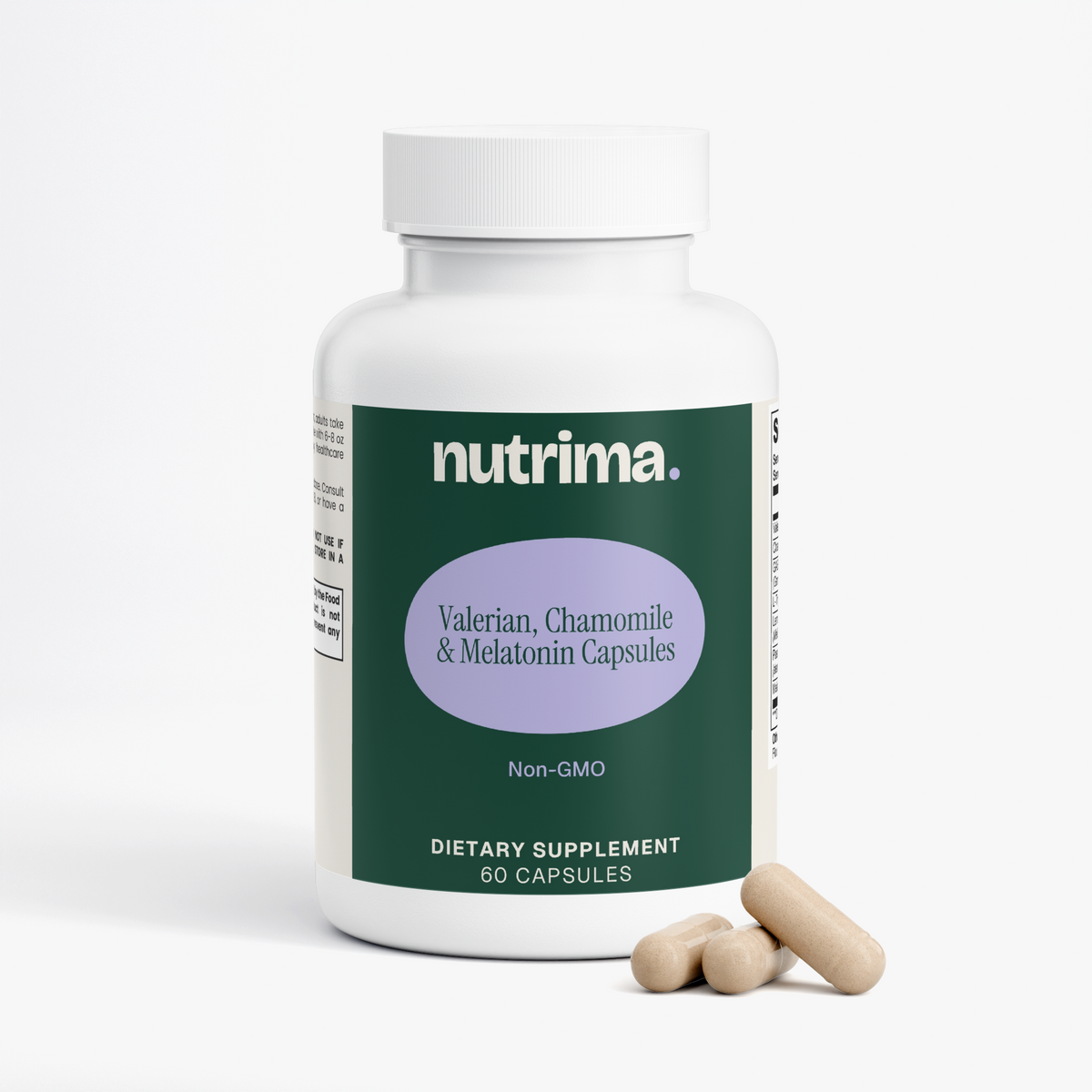 Valerian, Chamomile & Melatonin Capsules, 60 Count by nutrima, product image 2