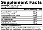 Supplement facts panel for Turmeric & Andrographis Botanical Oral Strips, detailing ingredients and serving size, by nutrima.