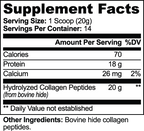 Supplement facts label for Grass-Fed Hydrolyzed Collagen Peptides highlighting nutritional information by nutrima.