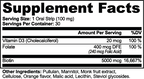Supplement facts for Hair, Skin and Nails Strips detailing vitamins and biotin content by nutrima.