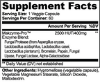 Supplement facts for Makzyme-Pro™, a digestive enzyme blend in a veggie capsule by nutrima, detailing ingredients and serving