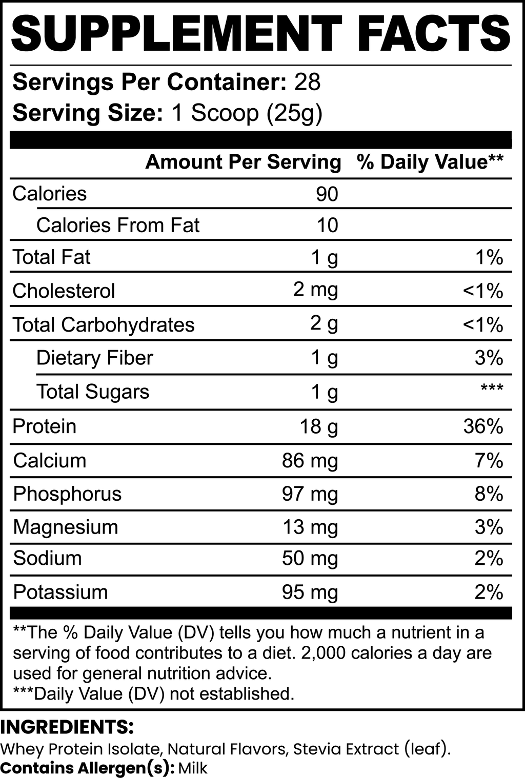 Supplement facts panel detailing nutritional information for Pure3 100% Whey Protein Isolate (Chocolate) by nutrima.