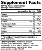 Detailed supplement facts for Grass-Fed Collagen Creamer (Vanilla) highlighting nutrients and ingredients by nutrima.