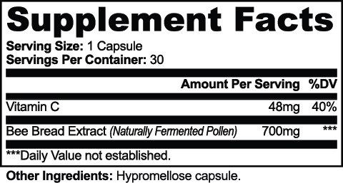 Supplement facts label for Bee Pearl (Bee Products) by nutrima showing ingredients and serving information.