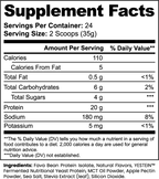 Nutrition facts label for Plant Protein (Vanilla) showing serving size, calories, and ingredients by nutrima.