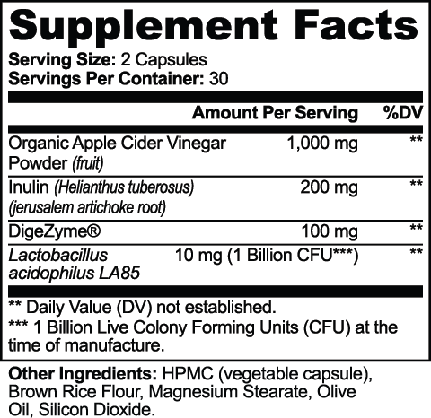 ACV, Inulin & Acidophilus Capsules by nutrima – product image 3