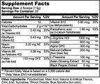 Supplement facts for Alpha-GPC & L-Theanine Drink Mix in Sour Gummi Worm flavor, detailing ingredients and nutritional information by nutrima.
