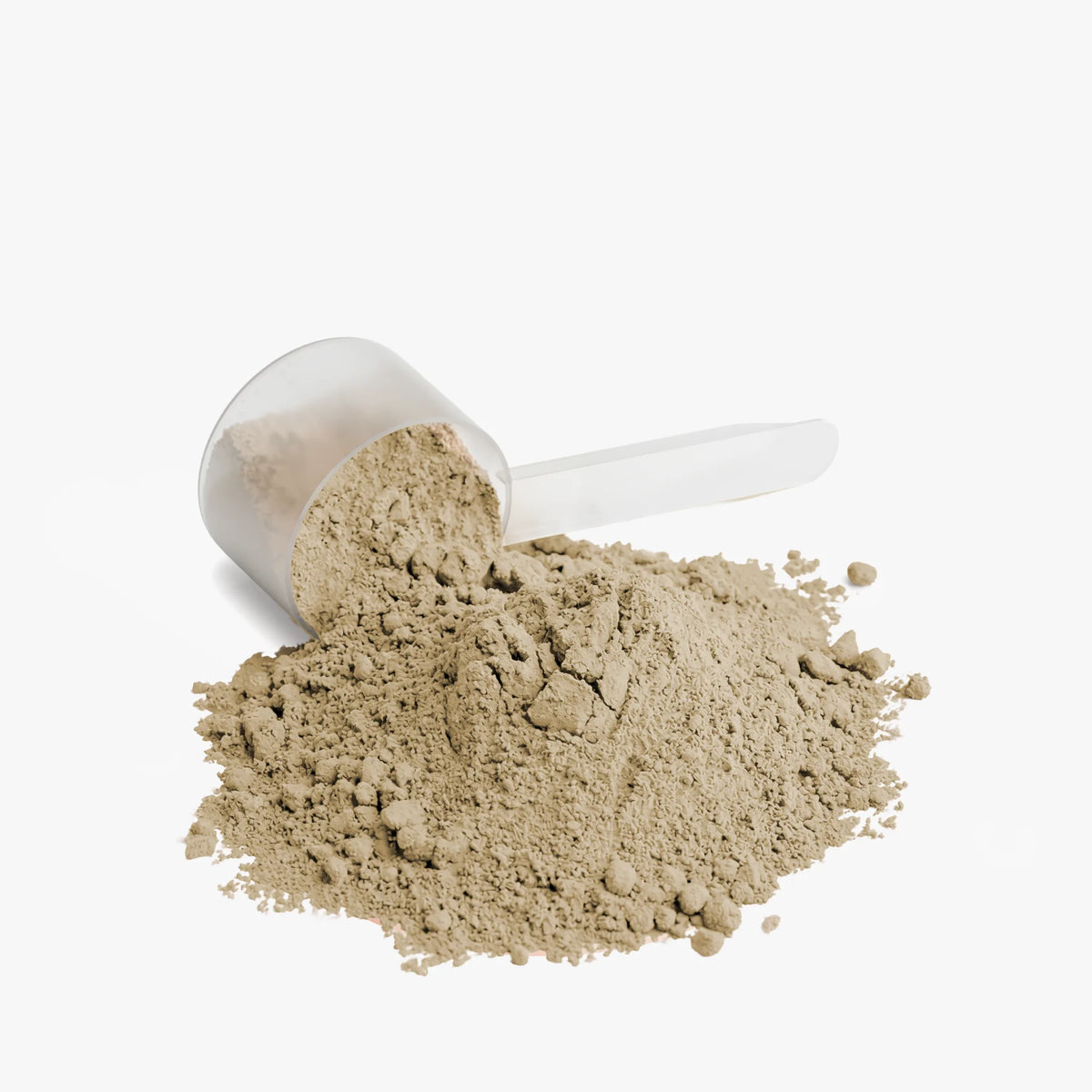 Scoop filled with Advanced 100% Whey Protein Isolate (Vanilla) powder, showing fine texture and light color by nutrima.