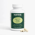Apple Cider Vinegar Capsules in a white bottle, featuring three capsules.
