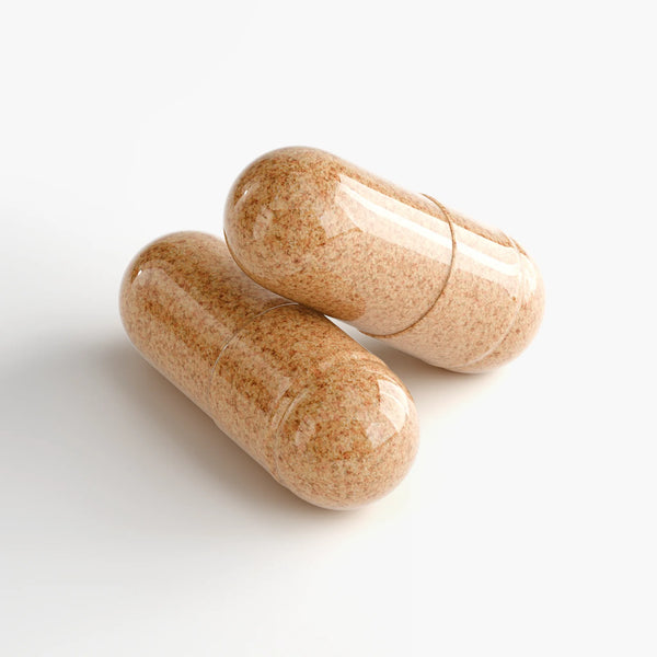 Close-up of two glossy brown Bee Pearl capsules showcasing their distinct textured surface by nutrima.