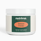 Beetroot Powder in a sleek white container with a green and orange label.