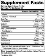 Nutritional facts for Pure3 100% Whey Protein Isolate (Vanilla) displaying serving details by nutrima.