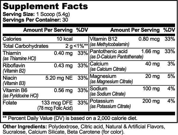 Supplement facts for Hydration Powder (Passion Fruit) with nutritional details and ingredients by nutrima.