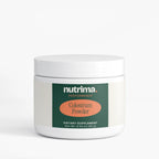 Colostrum Powder in a white container with green and orange label, a dietary supplement by nutrima.