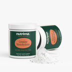 Creatine Monohydrate powder in a stylish green container with a scoop, by nutrima.