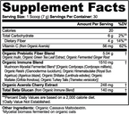 Supplement facts for Fermented Mushroom Blend, detailing nutrients and ingredients, by nutrima.