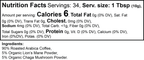 Nutrition facts for Lion's Mane & Chaga Mushroom Coffee (Medium Roast), highlighting ingredients and serving size by nutrima.