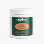 Container of Energy Powder (Melon Creamsicle) in a white tub with green and orange accents by nutrima.