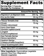 Supplement facts for Alpha Energy, detailing ingredients like Magnesium and Tribulus Terrestris by nutrima.
