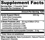 Supplement facts label for Xylitol, Guava & Probiotic Chewables by nutrima, detailing ingredients and serving information.