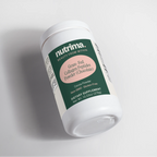 Close-up of a white container of Grass-Fed Collagen Peptides Powder (Chocolate) by nutrima, showcasing its label design.
