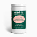 Chocolate-flavored Grass-Fed Collagen Peptides Powder in a white container, featuring branding by nutrima.
