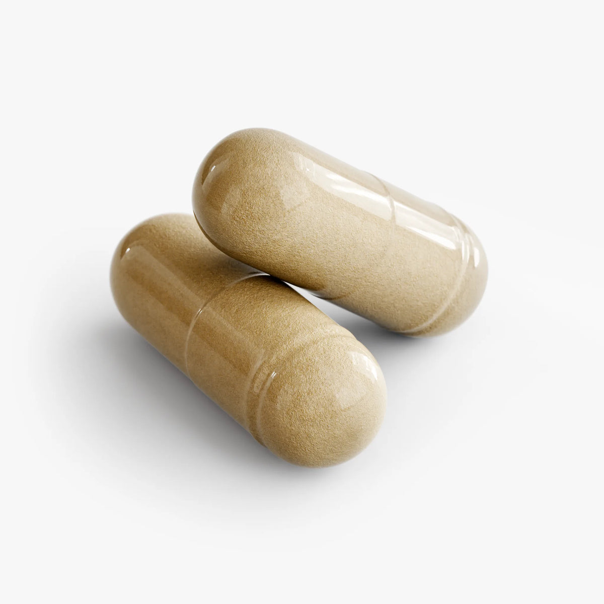 Two glossy brown capsules resting together, showcasing Hair, Skin and Nails Essentials by nutrima.