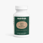 White bottle of Lion's Mane Mushroom dietary supplement with green and beige label by nutrima.